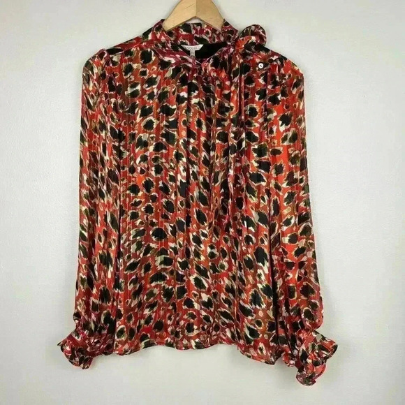 NWT Esqualo Leopard Print Tie Neck Blouse Red/Black Size‎ 6 Career Flirty - Picture 3 of 8